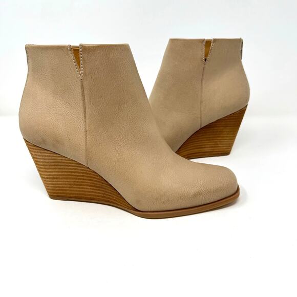 KORKS Kork-Ease Oliana Wedge Ankle Boots Booties 7.5 Bone Beige Faux Leather - Picture 1 of 8